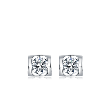 Simplest Luxury  925 Sterling Silver Moissanite Women Engagement Heart Prongs Single Square Diamond Wedding Party Stud Earrings